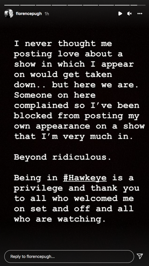 Hawkeye Florence Pugh bloqueada en Instagram tras publicar estos botines
