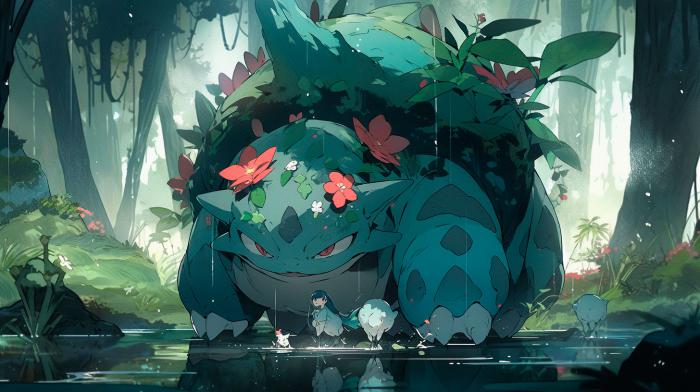 50 Pokémon si hubieran sido creados por Studio Ghibli 6 Venusaur recreado en versión Ghibli por una IA.