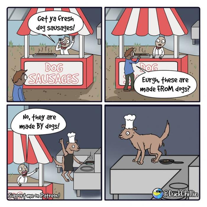 Cómic con un hot dog