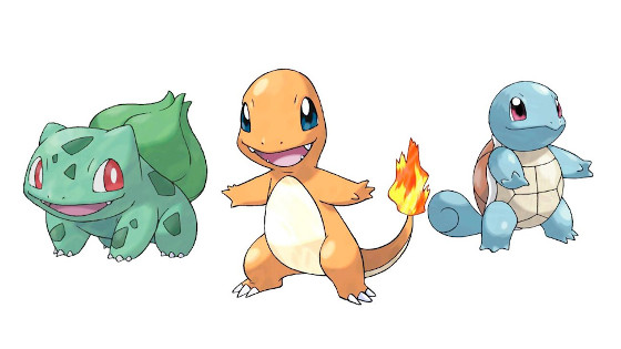 Bulbasaur, Charmander, Squirtle