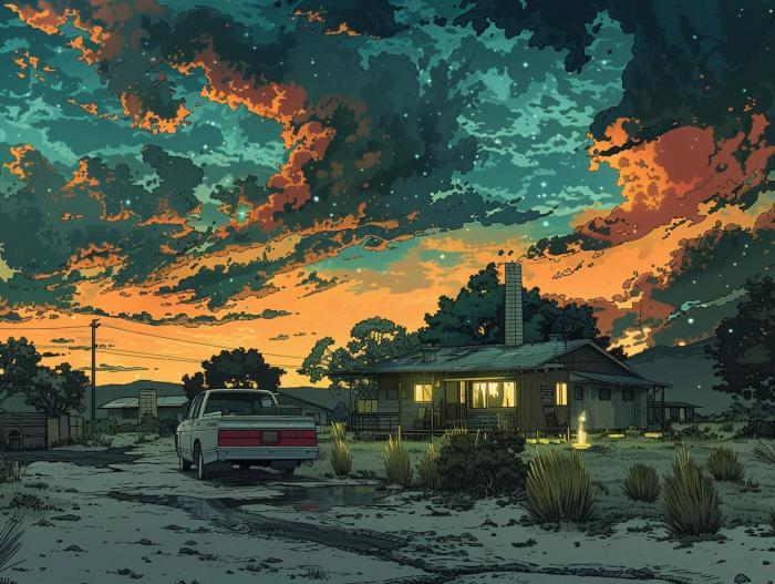 Breaking Bad: 10 imágenes al estilo Studio Ghibli 3 un auto frente a una casa