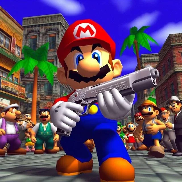 Mario en modo rudo con un arma