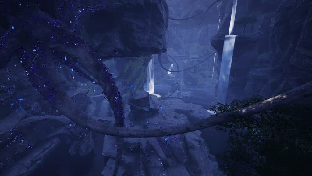 Interior de una cueva en Satisfactory