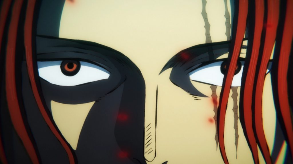 gros plan regard de shanks le roux dans l'anime one piece