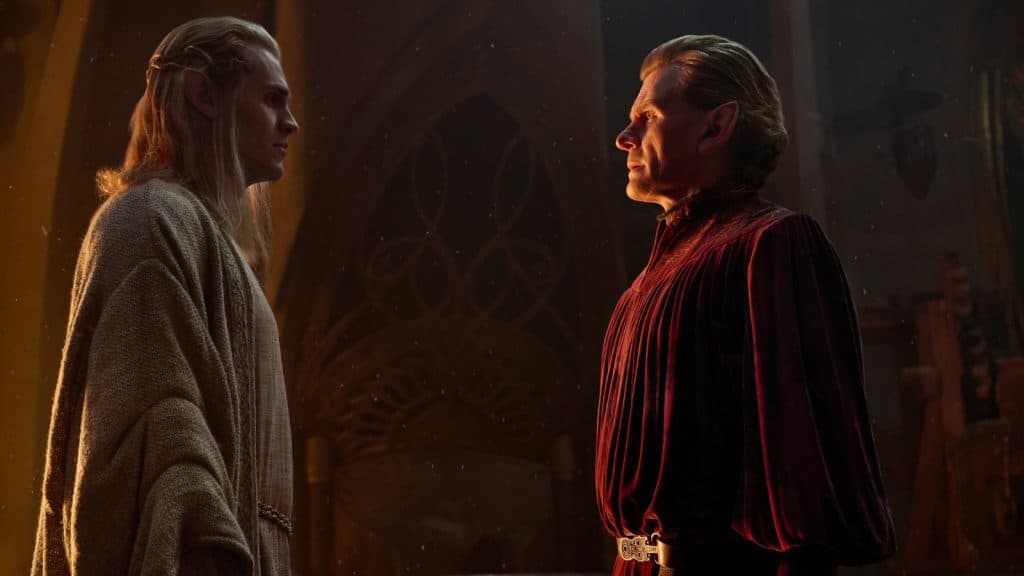 Sauron bajo su forma de elfo Annatar frente al elfo Celebrimbor