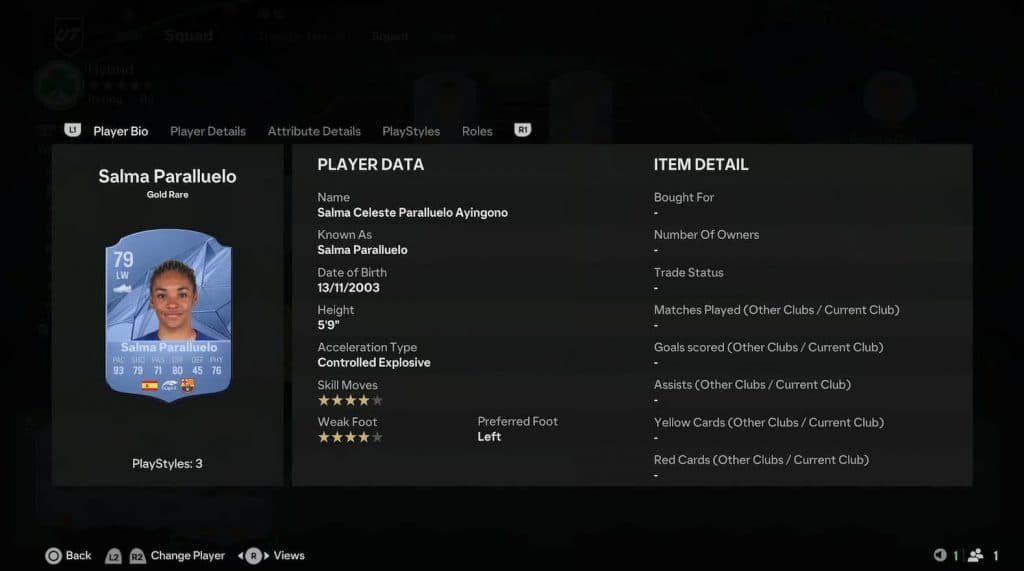 Los mejores jugadores para Rush en EA FC 25 con menos de 79 de general 2 Carta Ultimate Team de Salma Paralluelo en EA FC 25