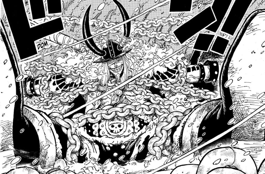 One Piece Capítulo 1131: fecha de lanzamiento y posibles spoilers 2 El príncipe Loki vestido al estilo vikingo y encadenado a un árbol bajo la nieve en One Piece
