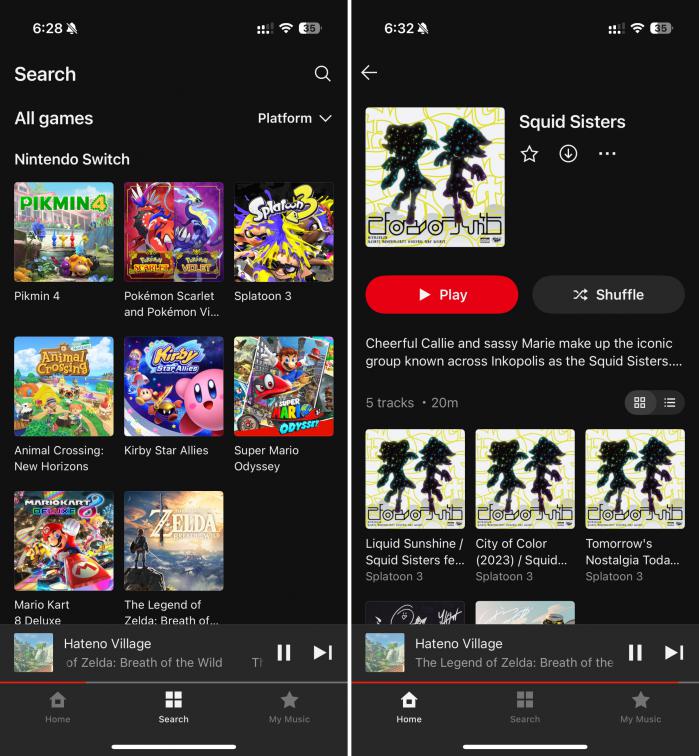 Canciones disponibles en Nintendo Music