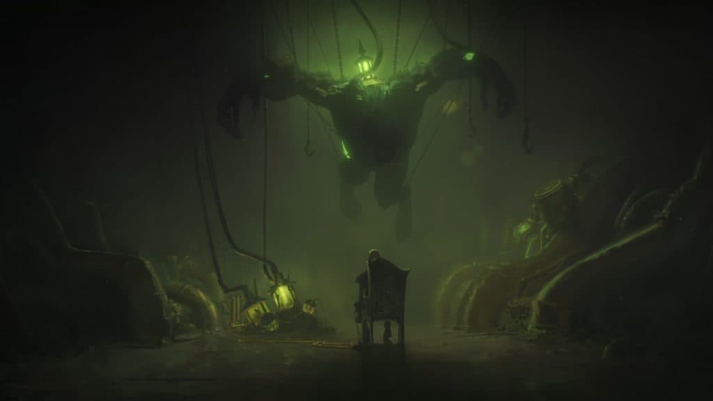 La silueta de un lobo humanoide suspendido en tubos verdes en la temporada 2 de Arcane