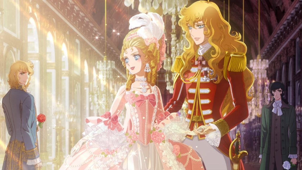 Los personajes de La Rosa de Versalles en la Galerie des Glaces