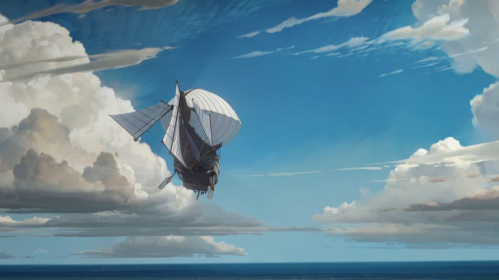 Un dirigible en el cielo azul de Piltover en la temporada 2 de Arcane
