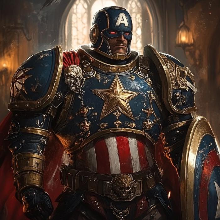 Hulk, Thor, Iron man: 6 Vengadores, estilo Warhammer 40K 4 Capitán América