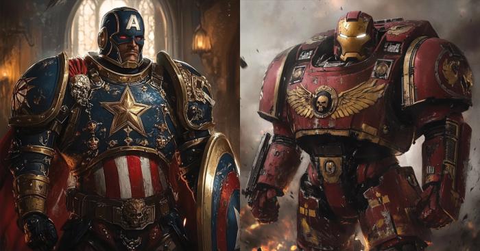 Hulk, Thor, Iron man: 6 Vengadores, estilo Warhammer 40K 2 hombre de hierro y capitán