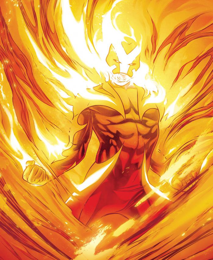 maravilla vengadores sol fuego