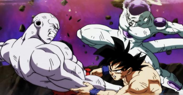 Goku y congelador empujando a Jiren