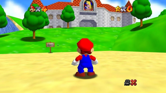 Super Mario 64 Mario frente al castillo