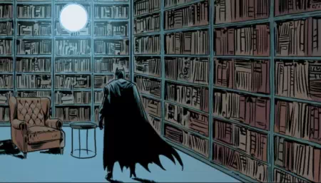 Batman en una biblioteca